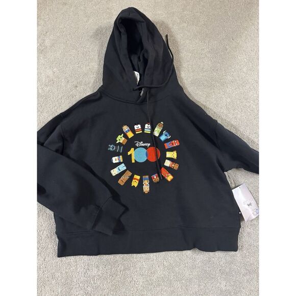 Disney Women's Pullover Cropped Hooded Fleece Hoodie Embroidered Disney100 Med.‎ - Picture 1 of 10